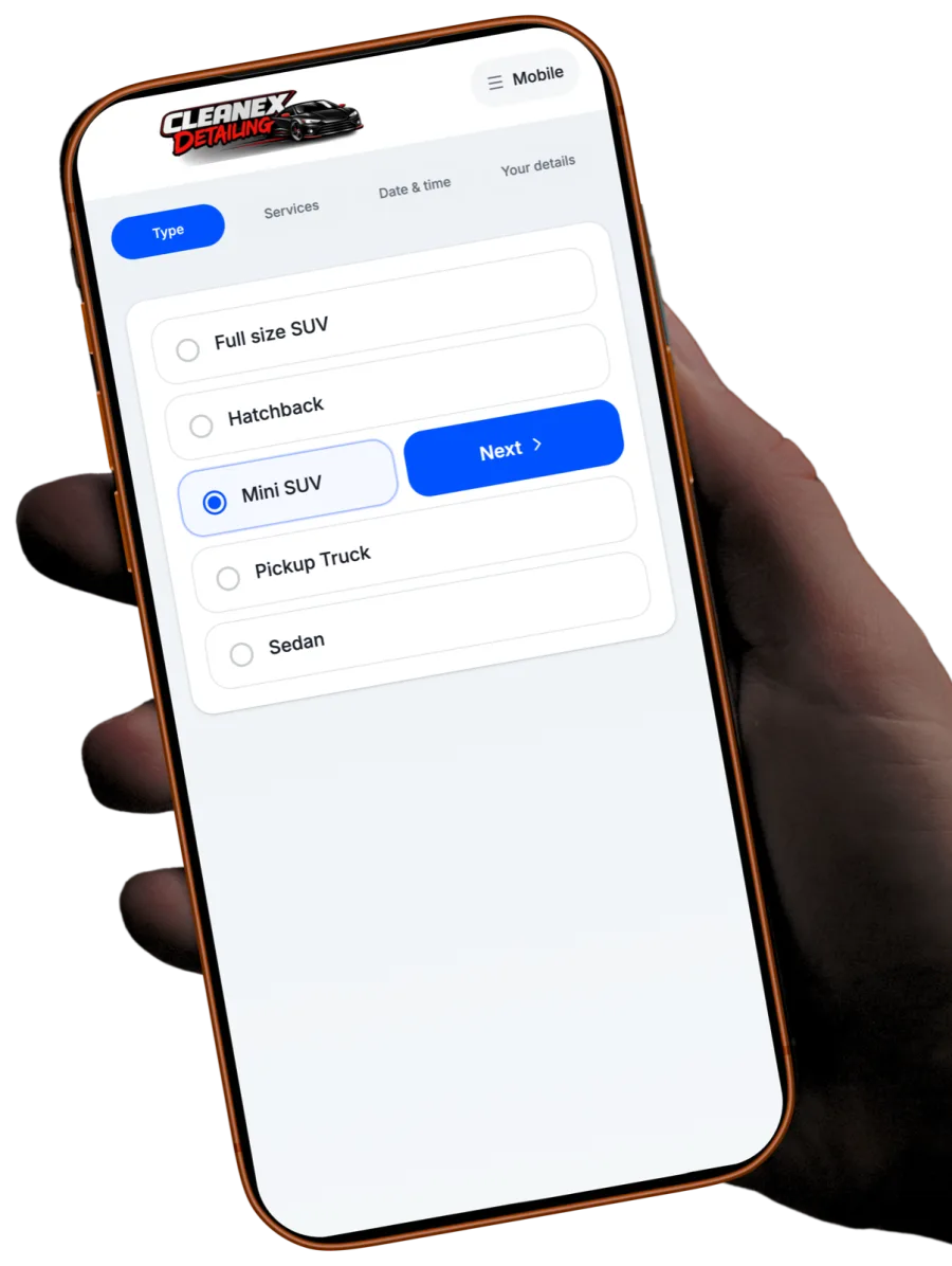 TaskLyft public booking page with a business logo and vehicle selection